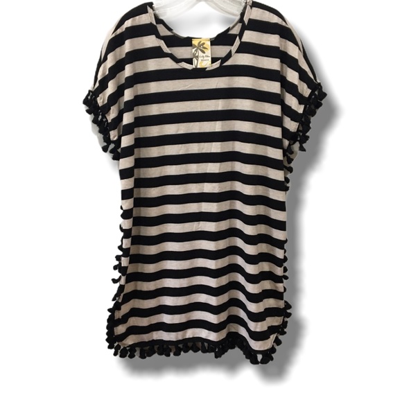 LILY BLEU BEACH COVERUP BLACK & BEIGE STRIPE SZ L